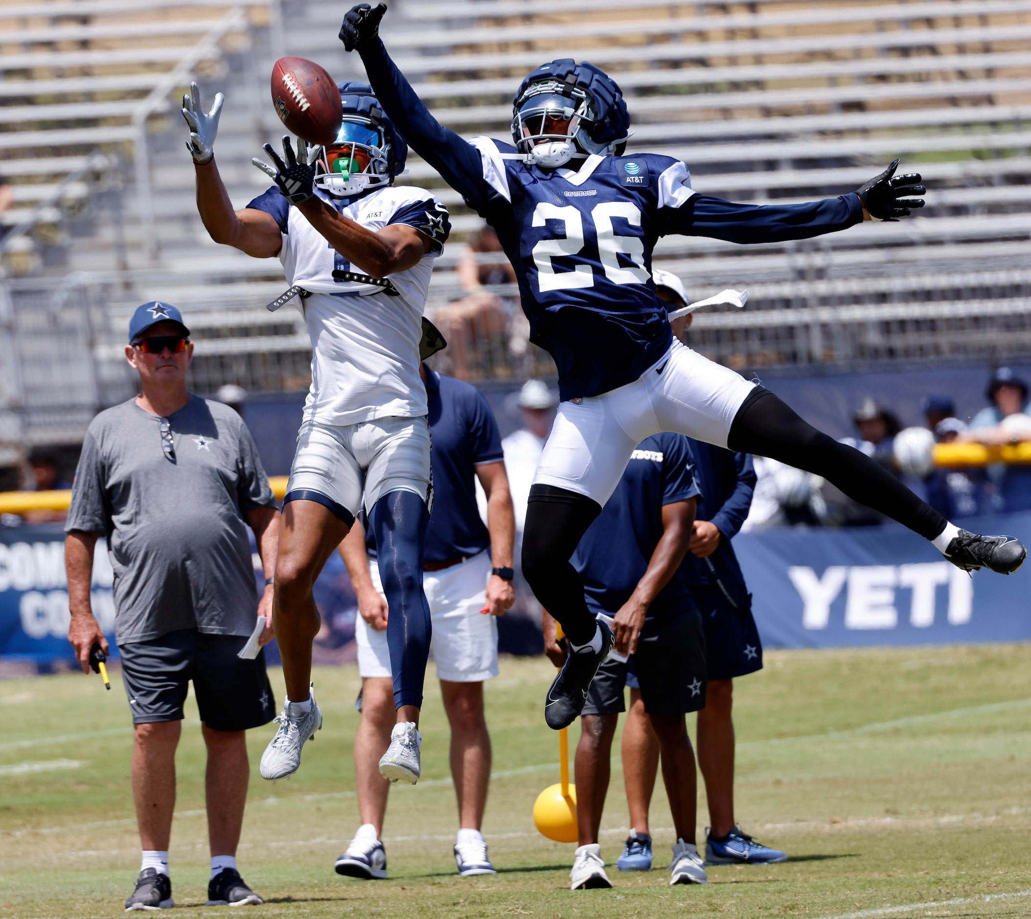 Dallas Cowboys cornerback DaRon Bland (26) makes a leaping attempt at a pass thrown to wide...