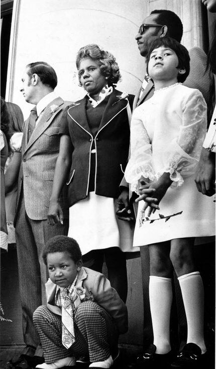 Lucy Patterson (center) at swearing-in ceremonies for Dallas City Council members on the...