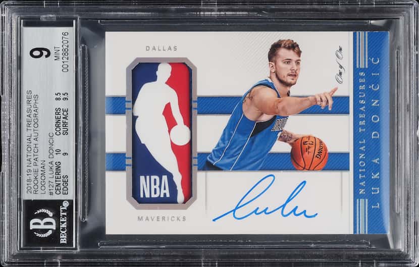 Front scan of the 2018 National Treasures Luka Doncic Rookie NBA Logoman Patch Auto 1/1...