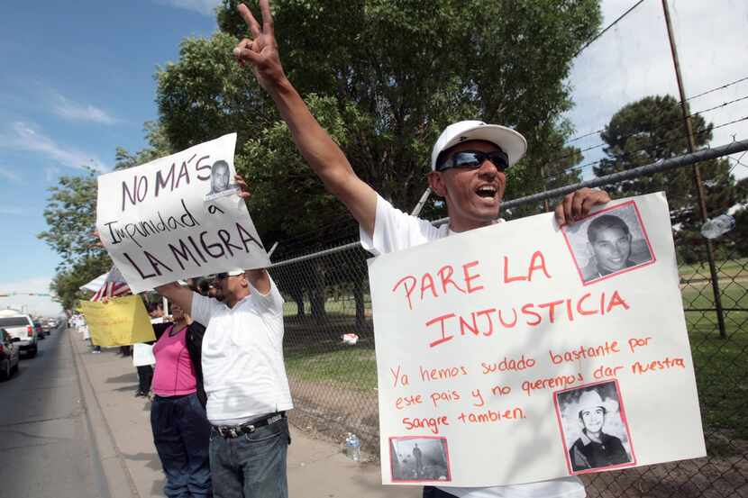 ORG XMIT: TXELP101 Juan Guytan participates in a protest Tuesday, June, 22, 2010, in El...