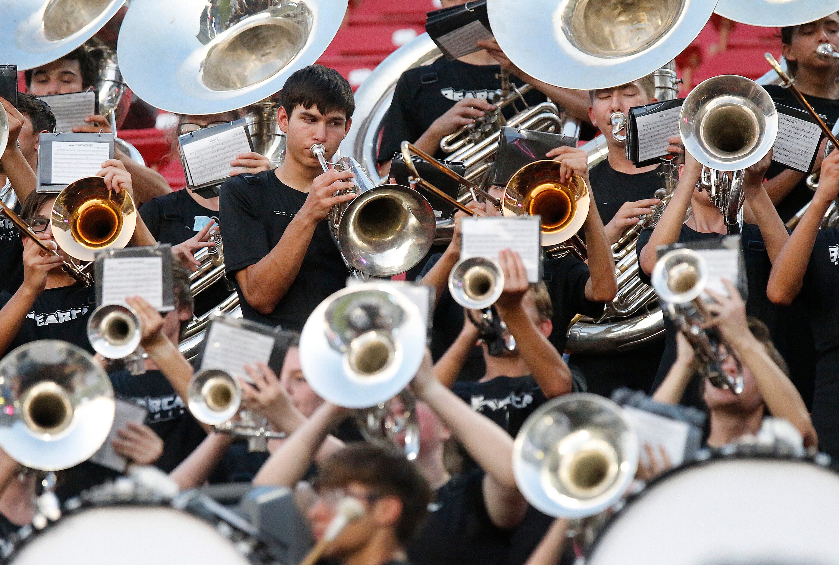 The Aledo High School marching band performs during the first half as Lone Star High School...