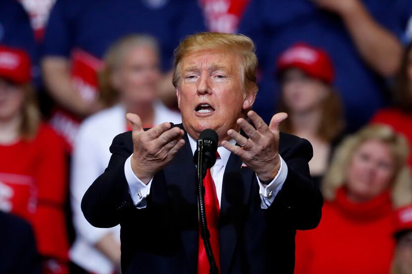 President Donald Trump speaks during a rally in Grand Rapids, Mich., Thursday, March 28,...