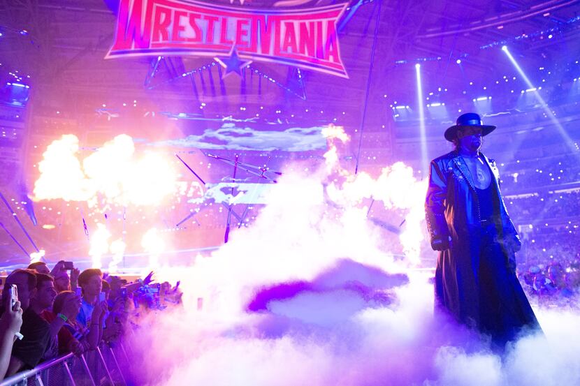 The Undertaker makes his entrance to face Shane McMahon at WrestleMania 32 at AT&T Stadium...