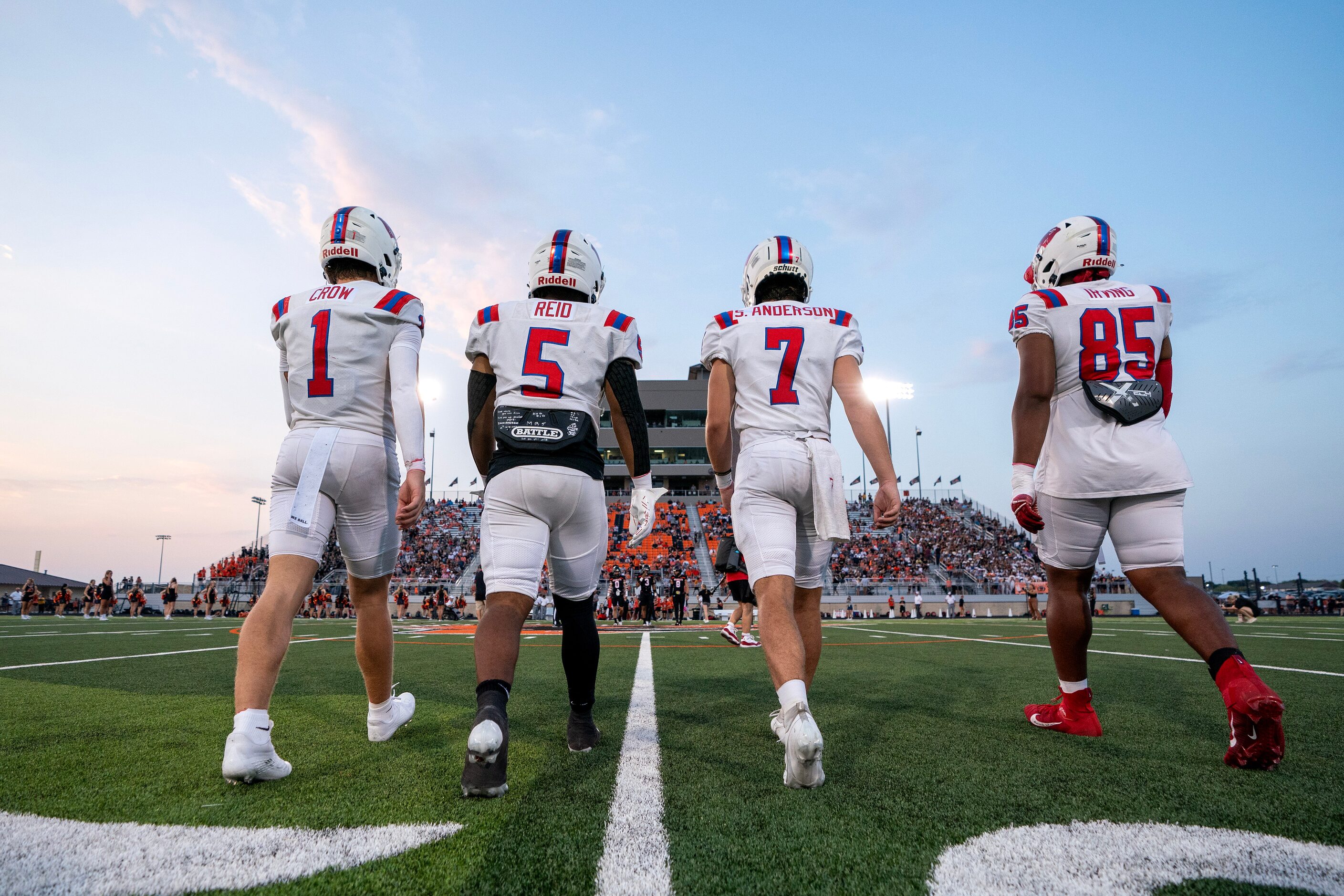 Parish Episcopal senior captains Hutch Crow (1), Maddux Reid (5), Sawyer Anderson (7), and...