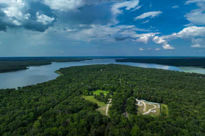 An aerial view of Fairfield Lake State Park in June.