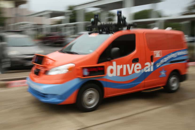 A Drive.ai's self-driving vehicle on the move at the company's media showing in Arlington on...