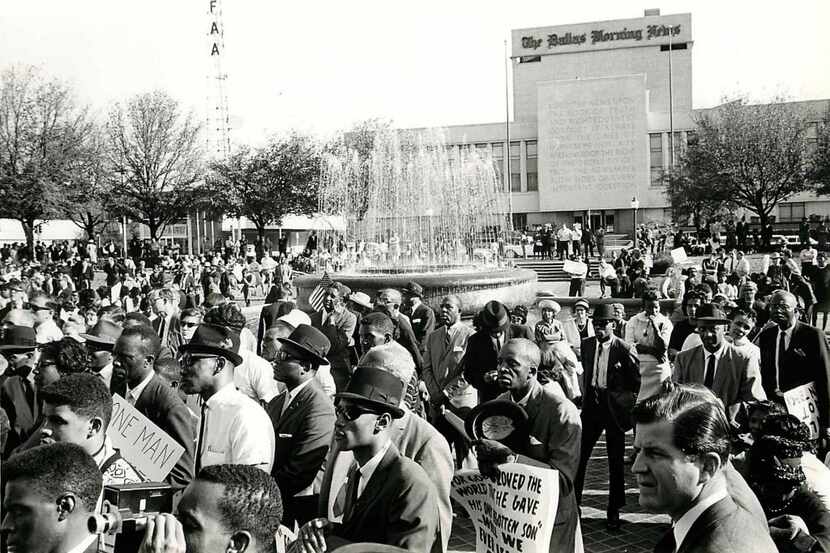 Demonstrators protesting the civil rights situation in Alabama, rally in Ferris Plaza on...