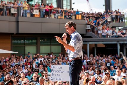 U.S. Representative Beto O'Rourke (D-TX) speaks during a campaign rally in Plano, Texas, on...