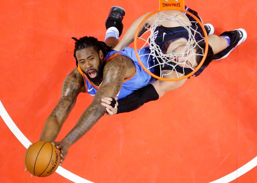FILE - In this March 10, 2018, file photo, Los Angeles Clippers center DeAndre Jordan, left,...