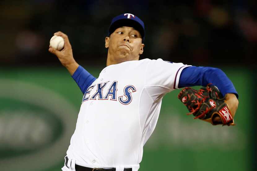 Rangers relief pitcher Keone Kela pitches against the Los Angeles Angels.
