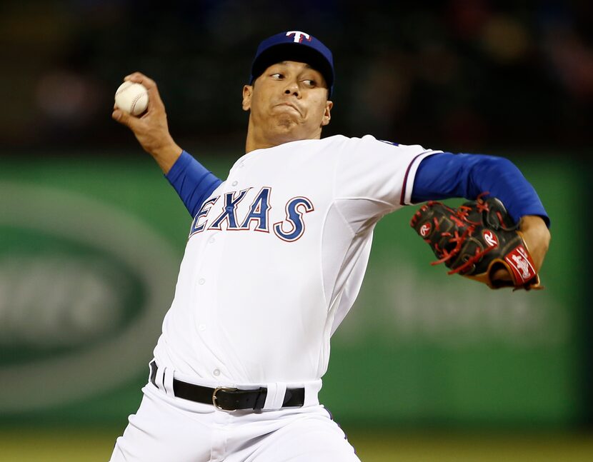 Rangers relief pitcher Keone Kela pitches against the Los Angeles Angels.