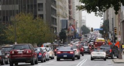  Traffic was at a standstill in many parts of downtown Wednesday morning. (David Woo/Staff...