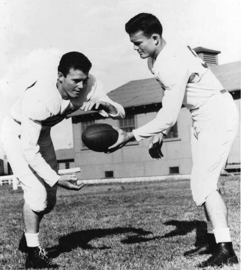 Lank Smith, left halfback and Darrell Royal, right halfback, for the 3rd Air Force Football...