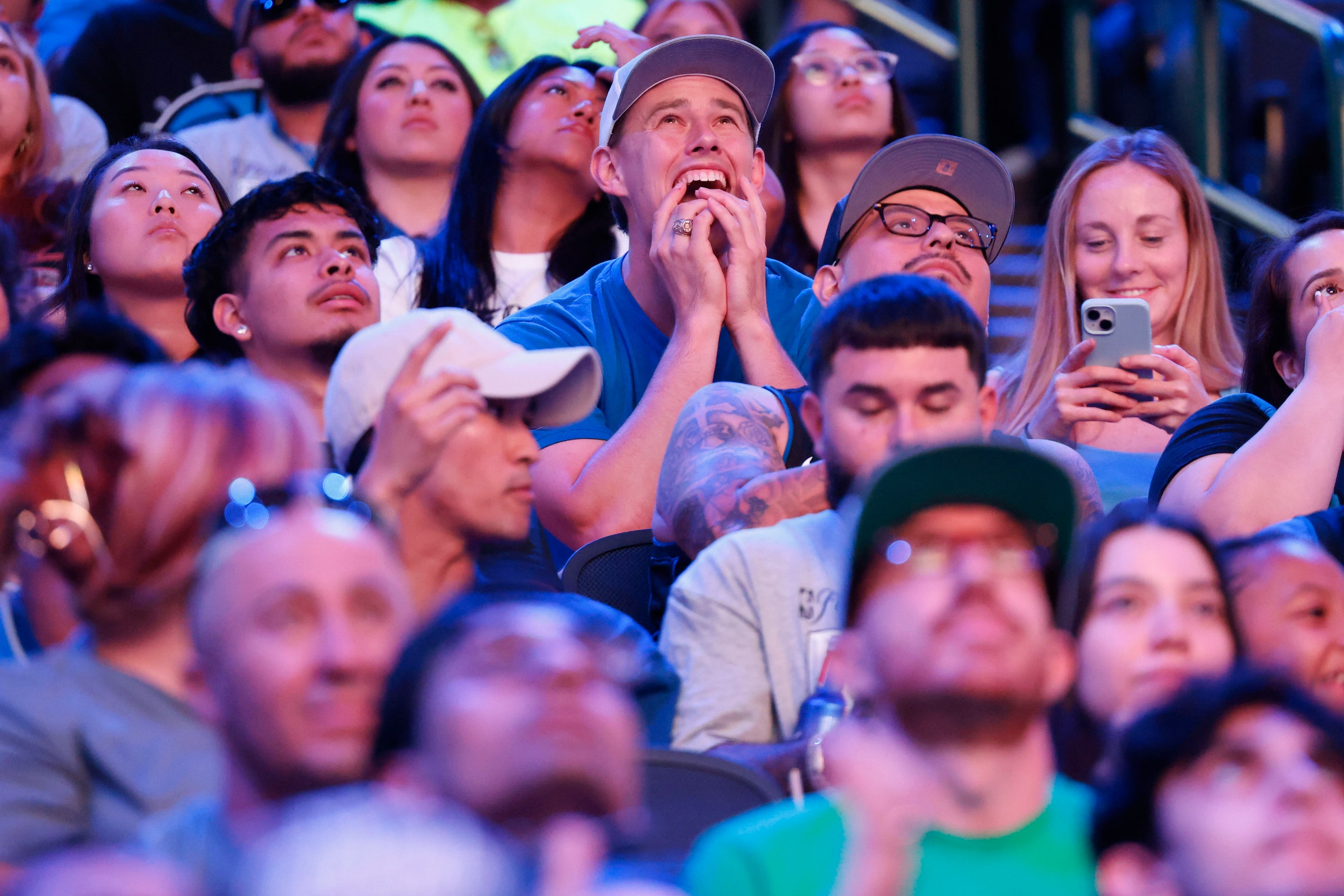 Dallas Mavericks fans look dejected during a watch party of Game 1 of the NBA Finals against...