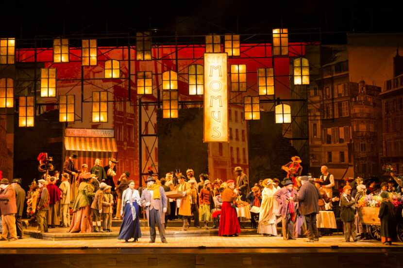 The ensemble performs in Act 2 during the final dress rehearsal of 'La Bohème' presented by...