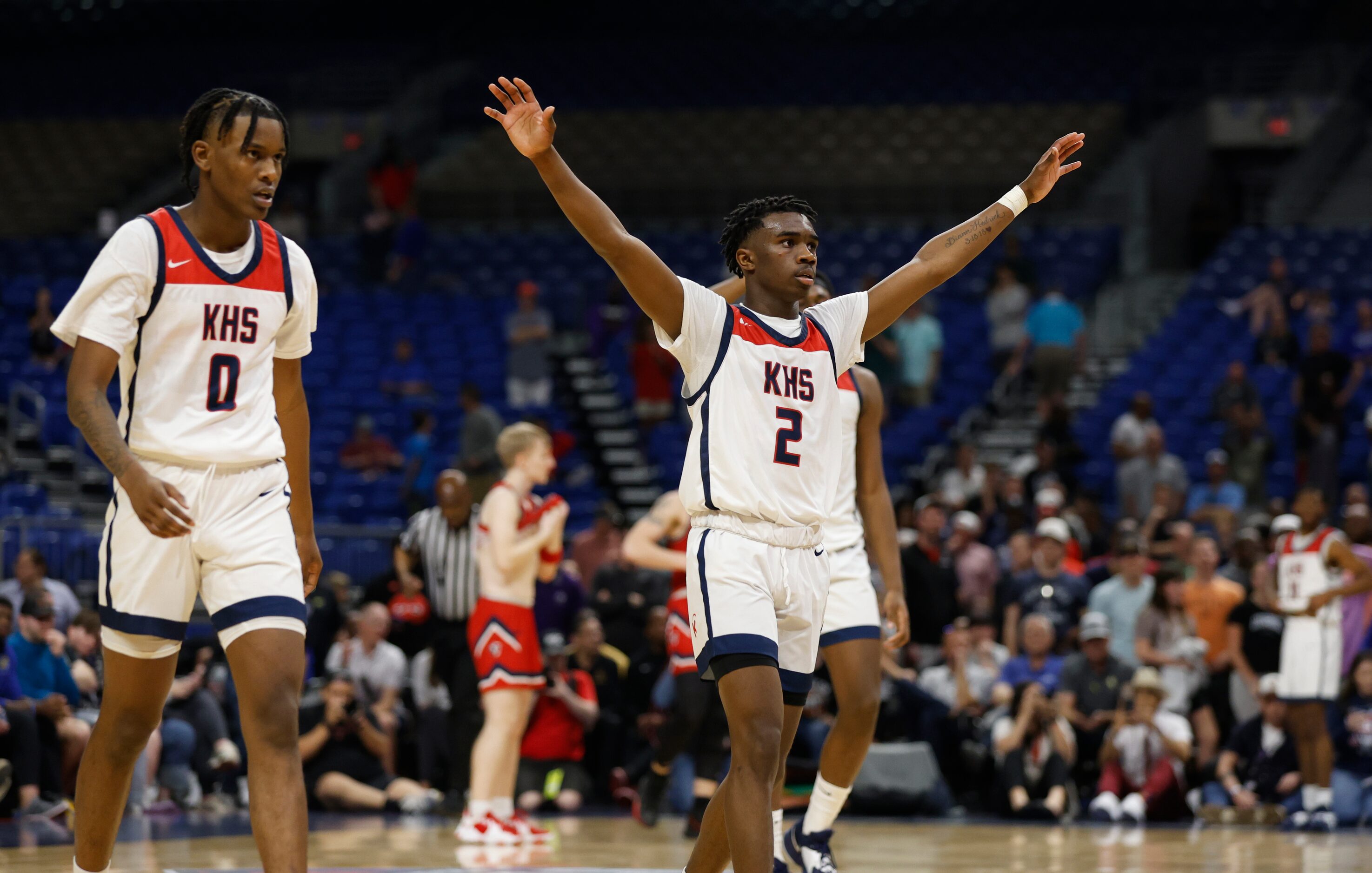 Dallas Kimball T’Johnn Brown (2) celebrates as time ruins out. Dallas Kimball defeated San...