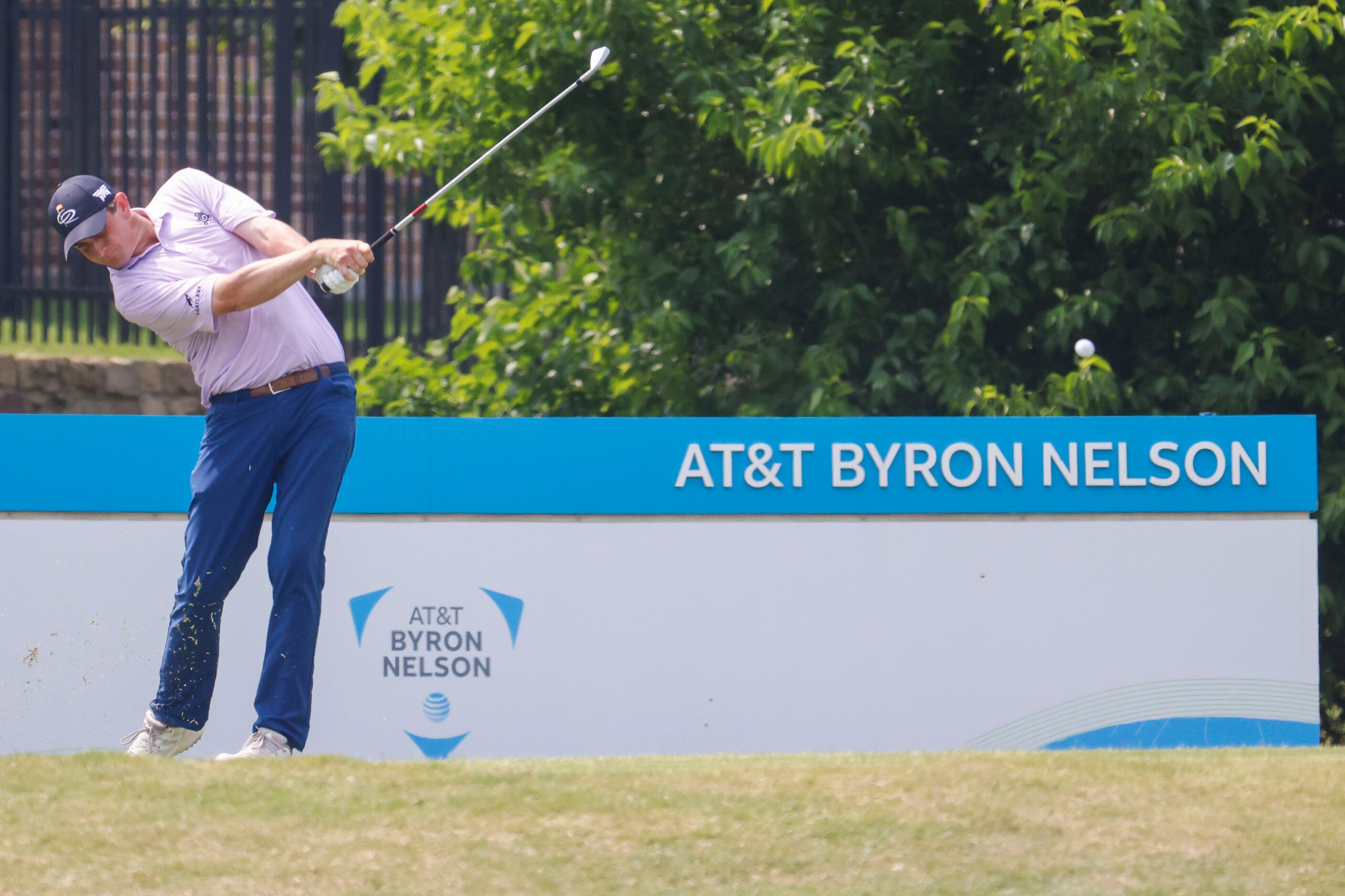 Henrik Norlander of Sweden tees off on the fourth hole during the second round of the AT&T...