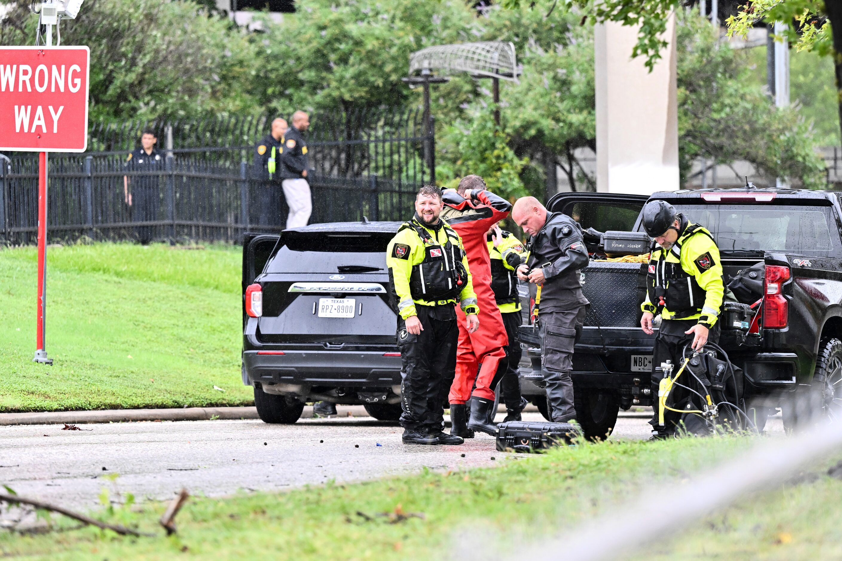 A rescue crew prepares in Houston, on Monday, July 8, 2024, after Beryl came ashore in Texas...