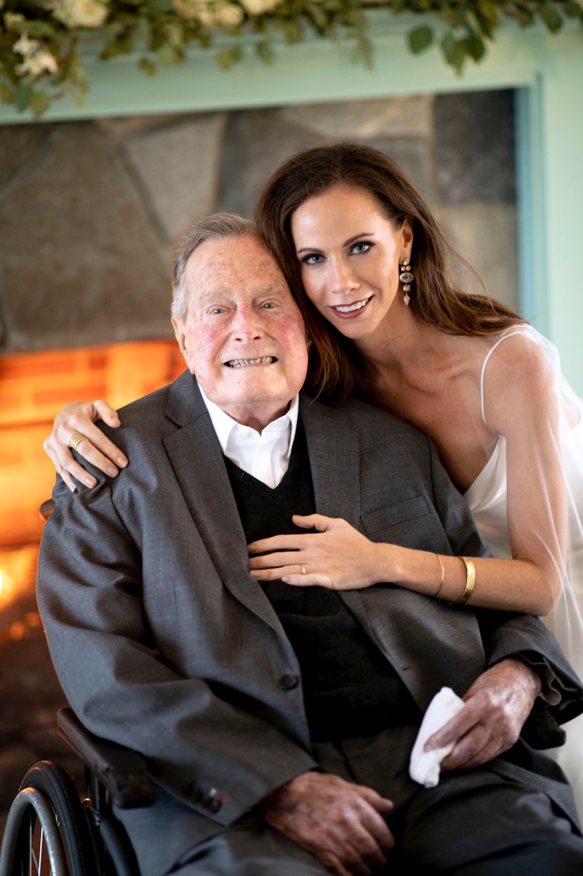 Barbara Bush and her grandfather, Pres. George H. W. Bush, on Barbara's wedding day. 