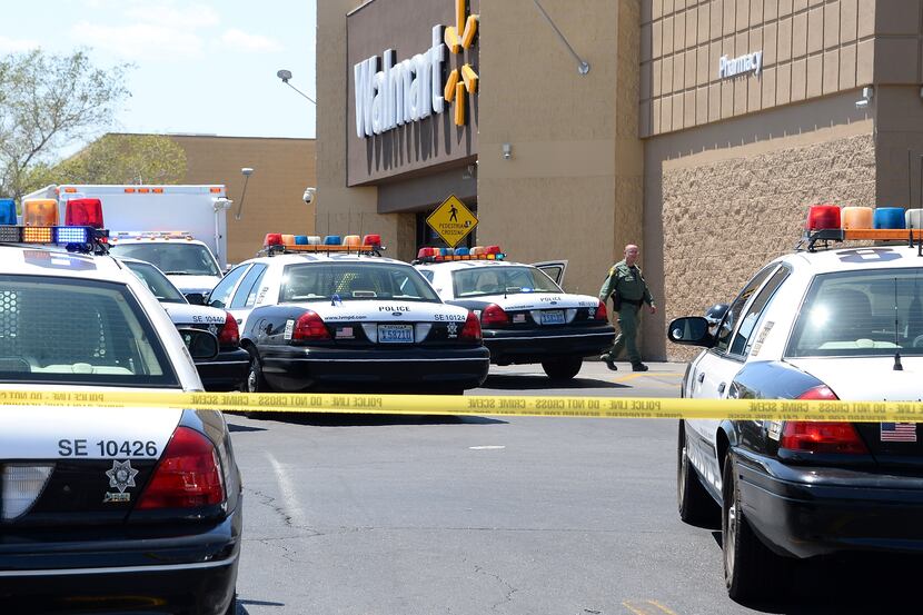 LAS VEGAS, NV - JUNE 08:  A Las Vegas Metropolitan Police Department officer walks outside a...