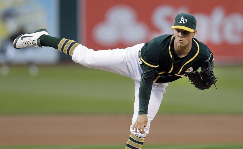 Oakland Athletics pitcher Sonny Gray works against the Pittsburgh Pirates in the first...