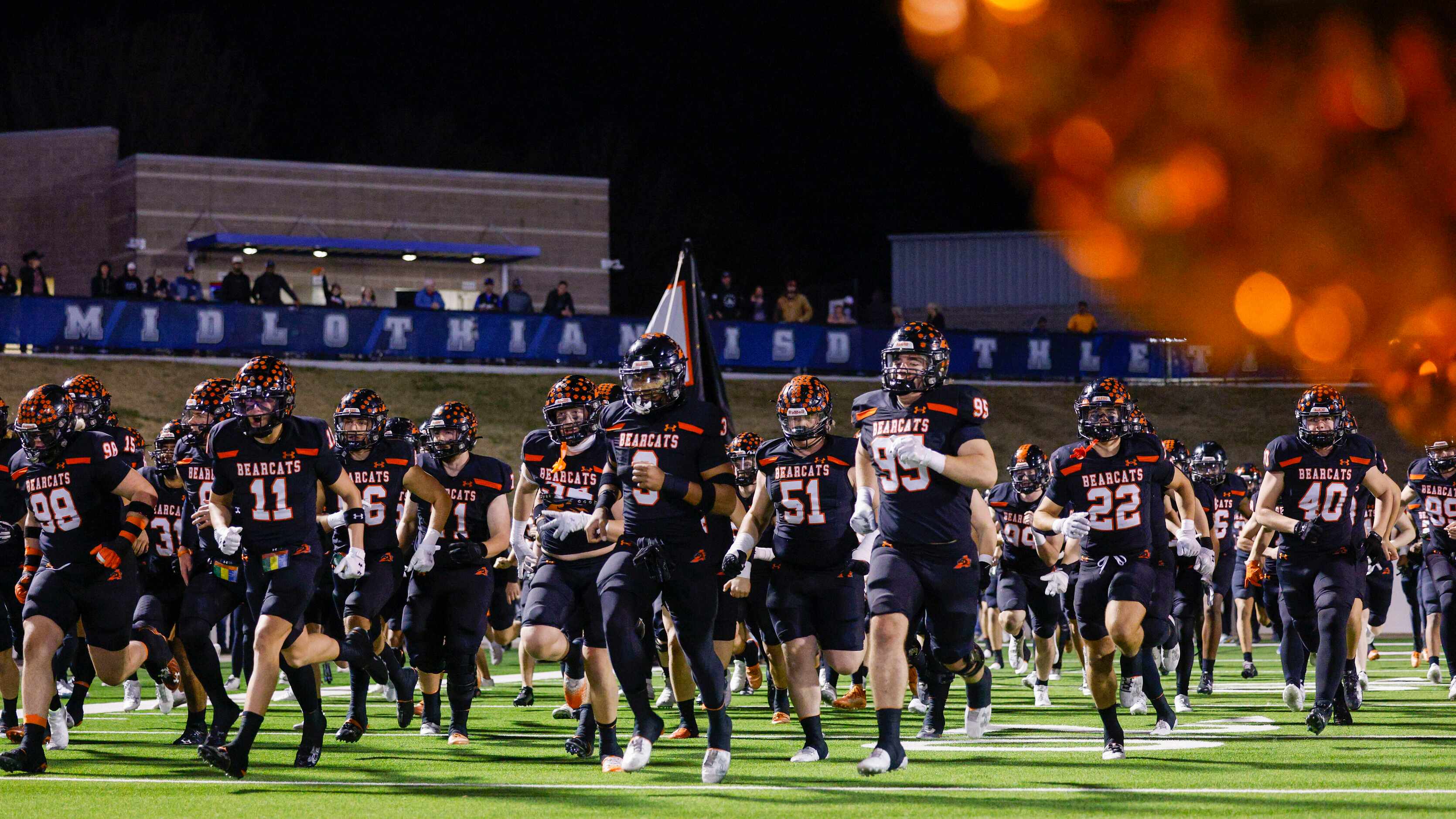 Aledo takes the field before the first half of a Class 5A Division I state semifinal...