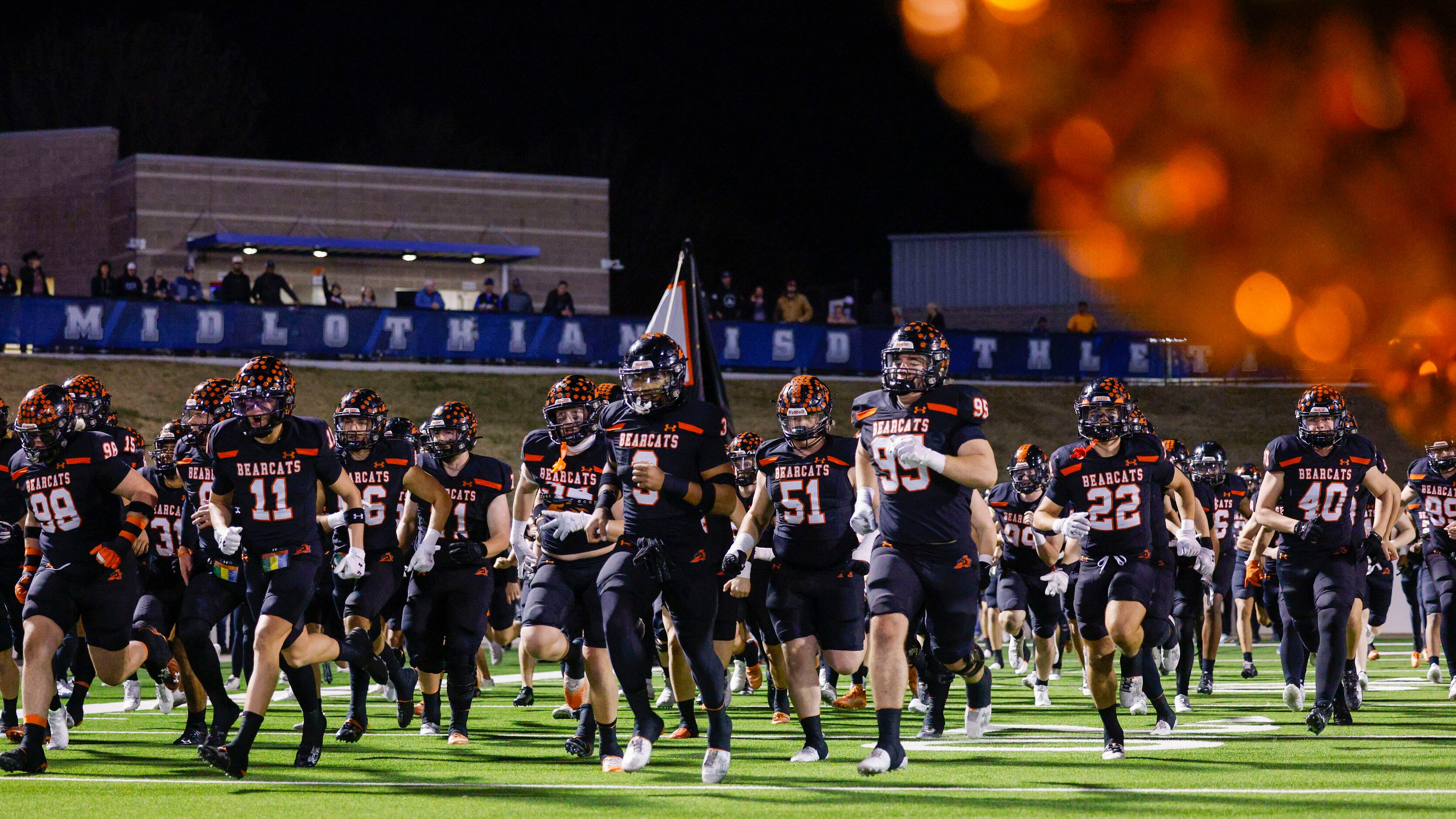 Aledo takes the field before the first half of a Class 5A Division I state semifinal...