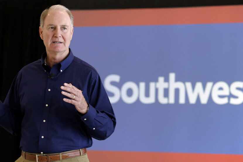 Southwest Airlines CEO Gary Kelly speaks during a preview of the new international concourse...