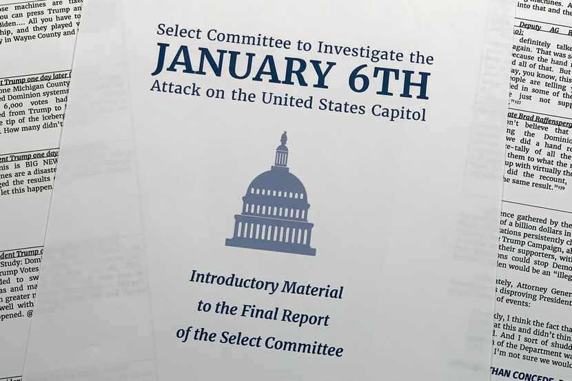 FILE - Pages of the executive summary from the House select committee investigating the Jan....