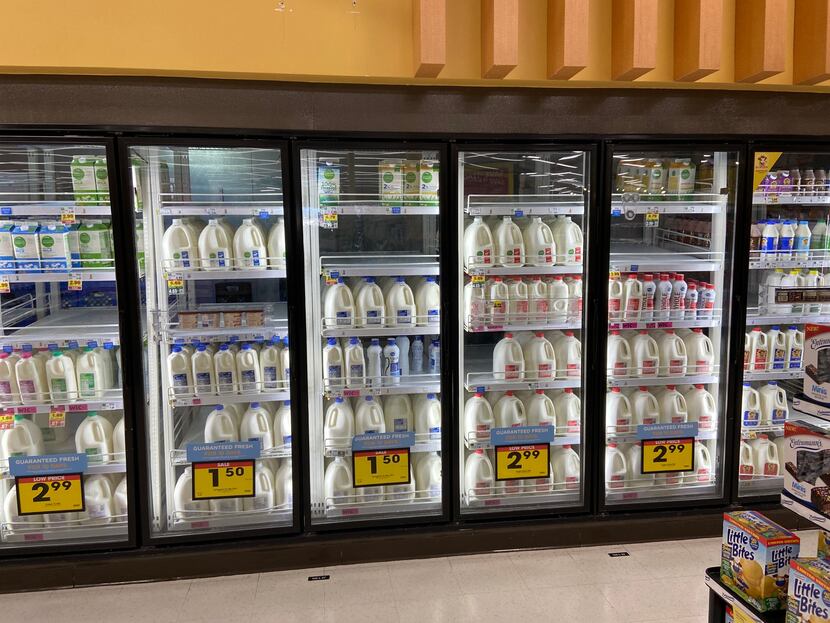 Milk was in stock and on sale at Kroger at Forest and Greenville in Dallas on Friday.
