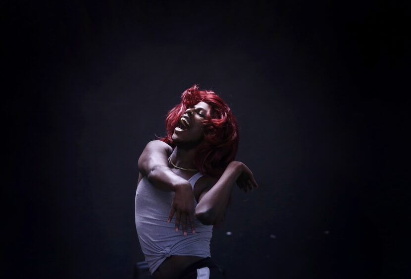 Demerric Strickland vogues during a voguing practice at United Black Ellument in Dallas on...