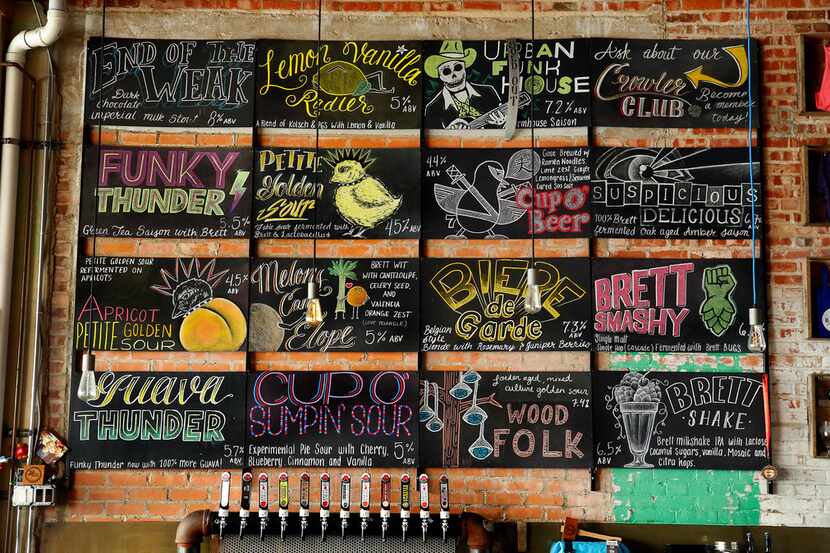 Collective Brewing Project's chalk board menu of beers at their Fort Worth brewery, Sept....
