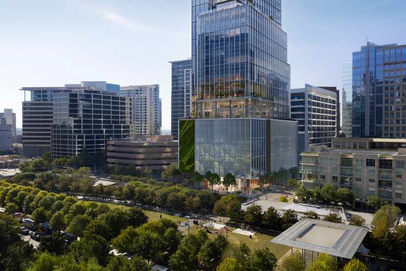 The Parkside tower is planned at Woodall Rodgers Freeway and Harwood Street overlooking...