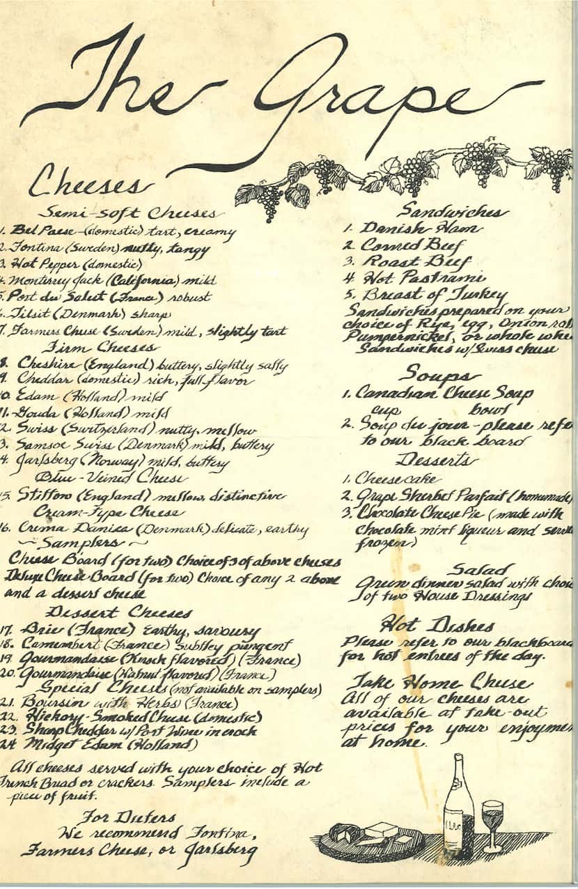 The Grape's opening menu from October 1972. 