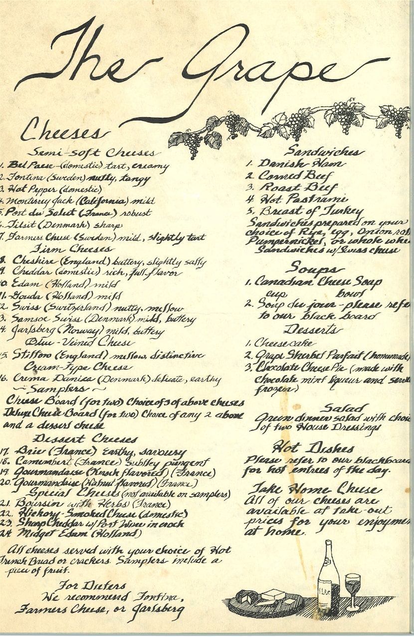 The Grape's opening menu from October 1972. 