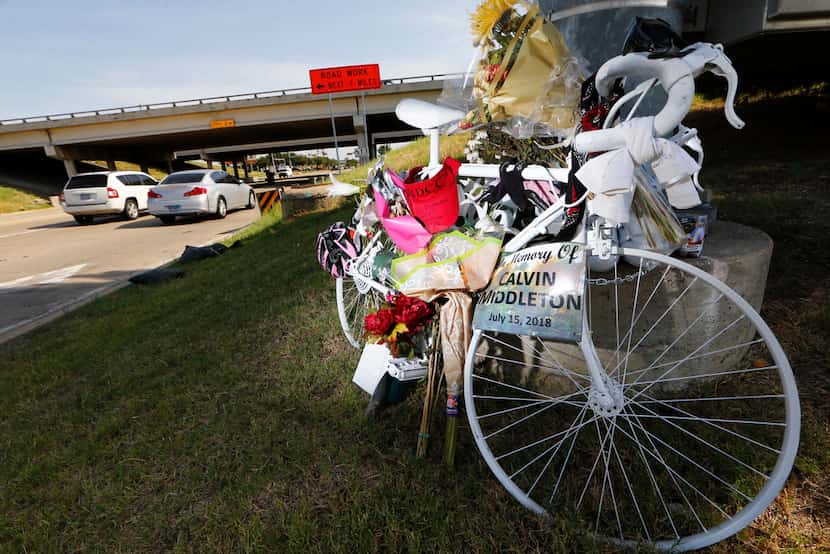 A ghost bike sits at the south east corner of Belt Line Road and Interstate 20 where Calvin...