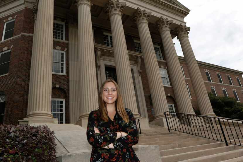 SMU student Claire Krizman, 20, poses for a portrait in front of Dallas Hall at SMU on...