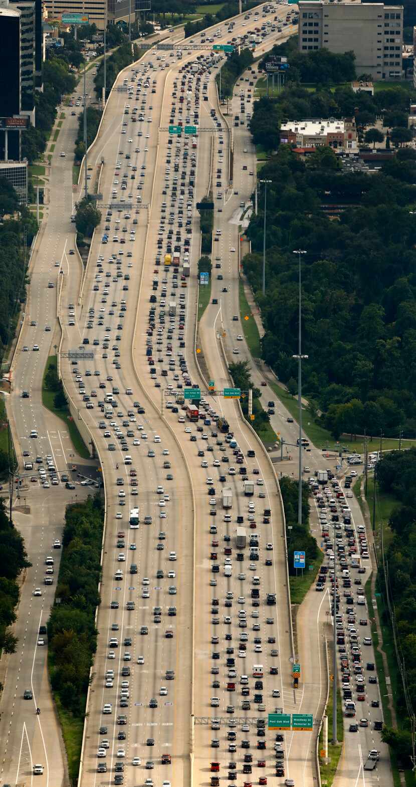 Southbound traffic on the 610 West Loop is backed up as folks got back on the roads in...