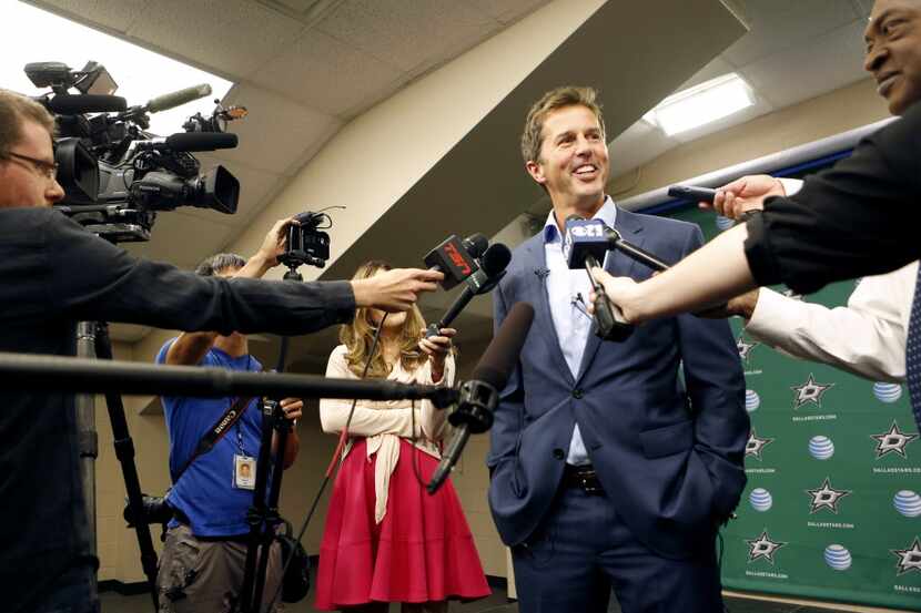 Mike Modano is announced to the media as a member of the Hockey Hall of Fame as part of the...