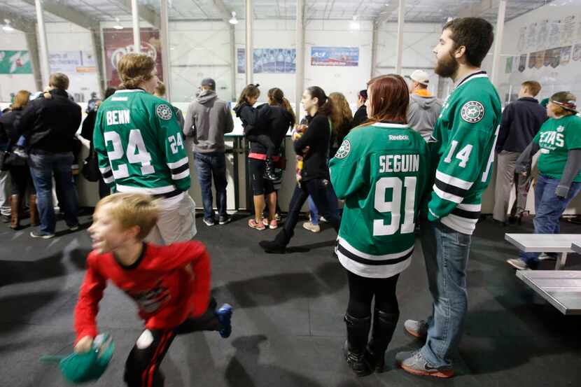 Fans of all ages enjoy the Dallas Stars annual open practice at the Dr. Pepper StarCenter in...