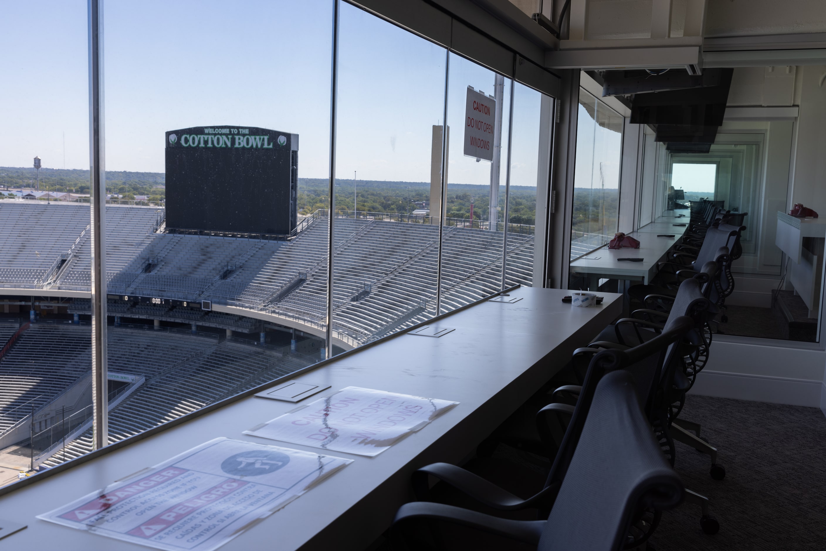 The national broadcast studio in the Cotton Bowl at the State Fair of Texas in Dallas on...