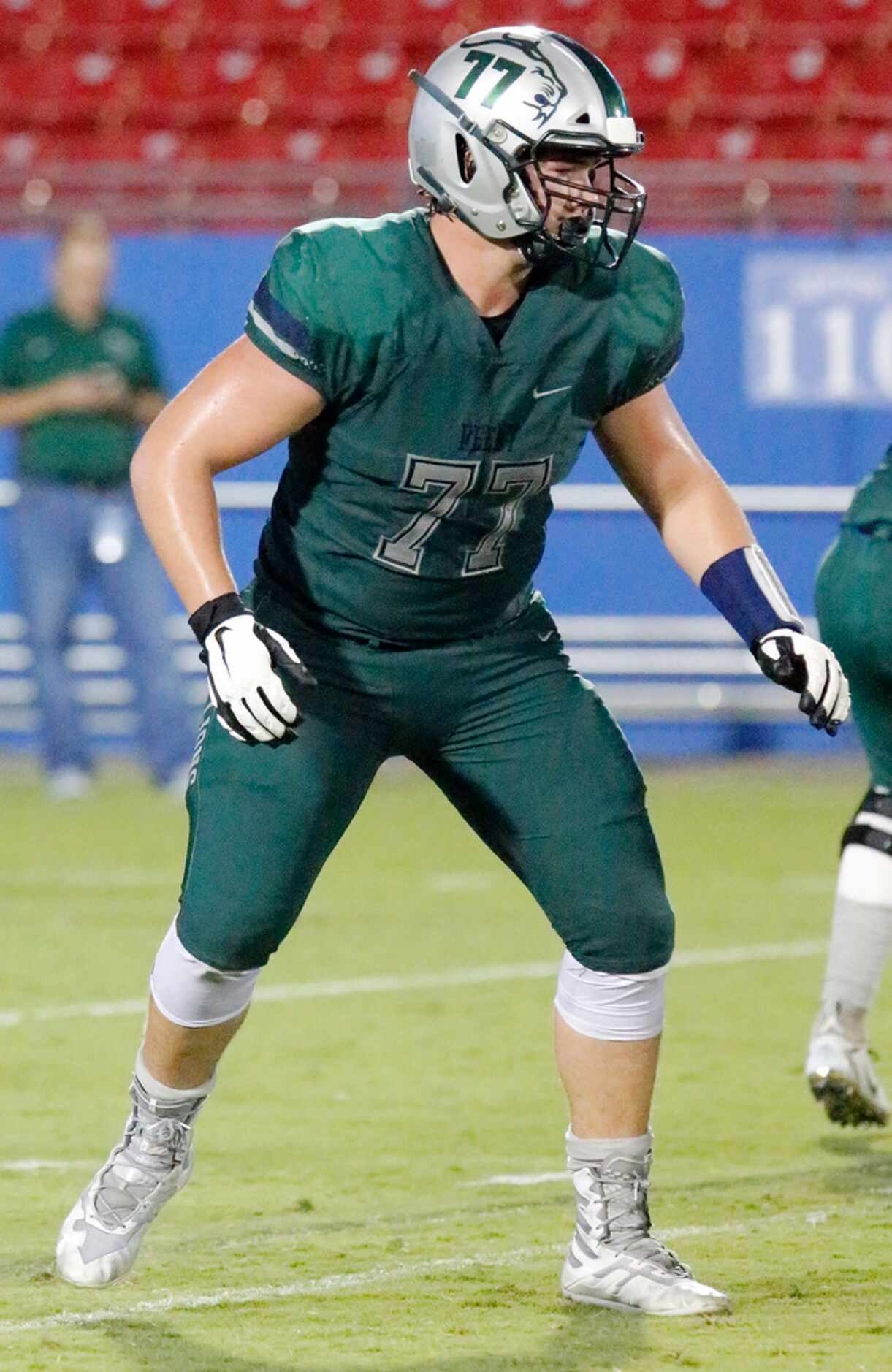 Reedy High School offensive lineman Nate Anderson looks for a block during the second half...