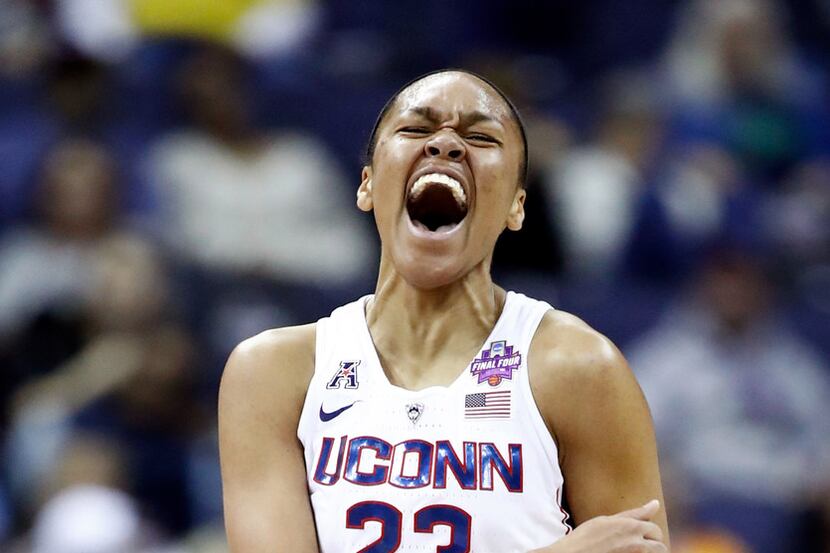COLUMBUS, OH - MARCH 30:  Azura Stevens #23 of the Connecticut Huskies celebrates against...