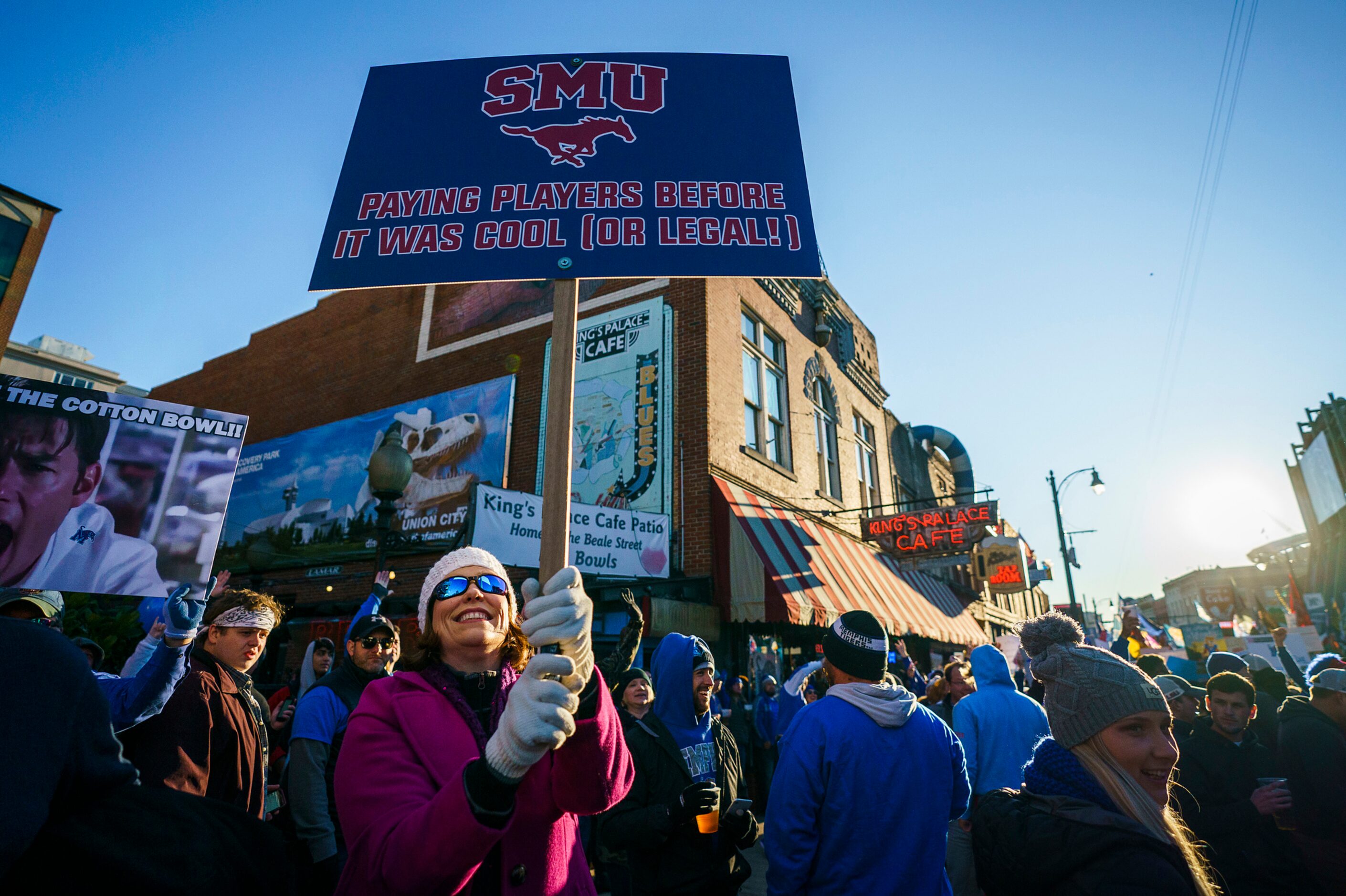 Fans fill Beale Street for ESPN College GameDay before an NCAA football game between Memphis...