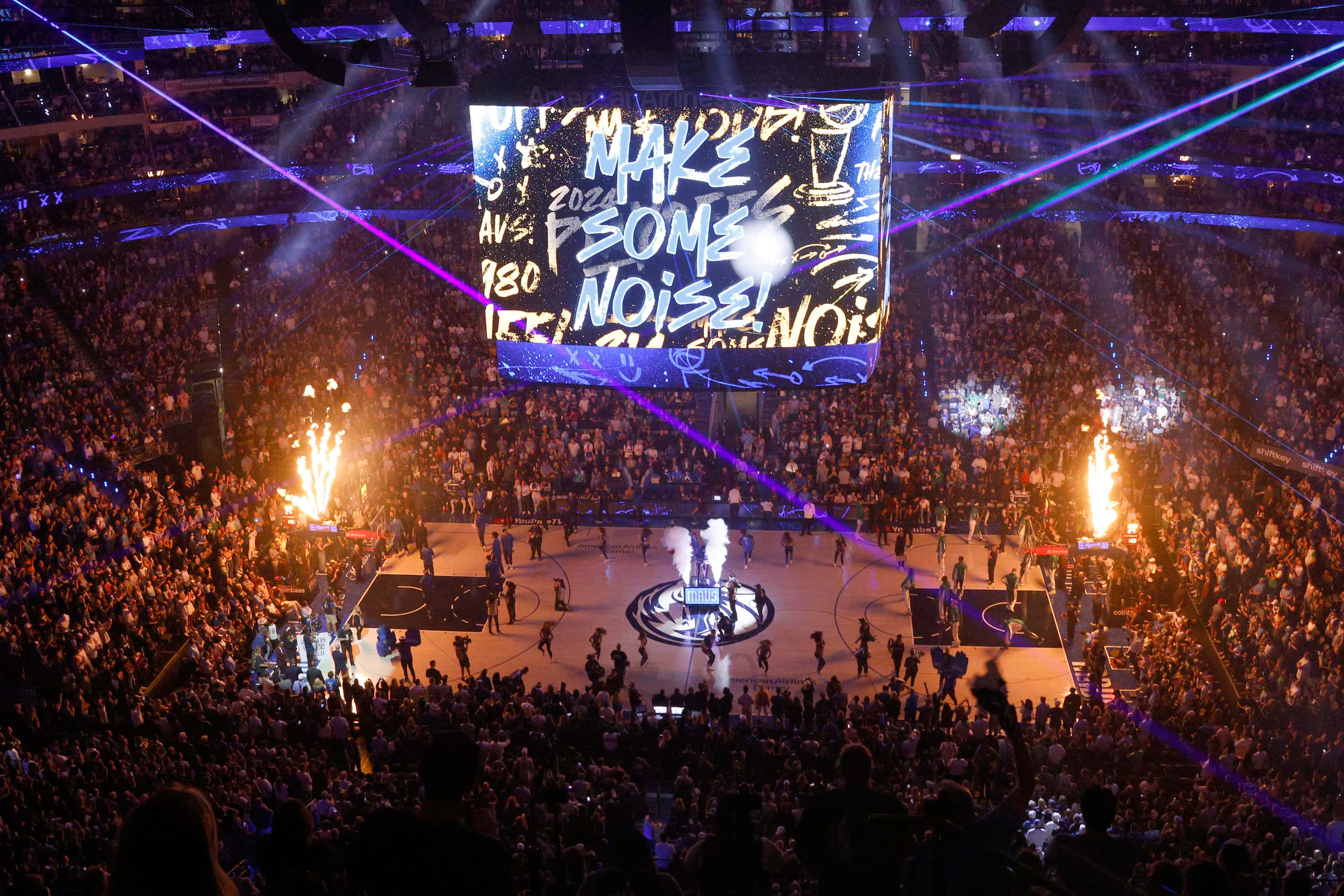 The American Airlines Center is seen during Dallas Mavericks player introductions before...