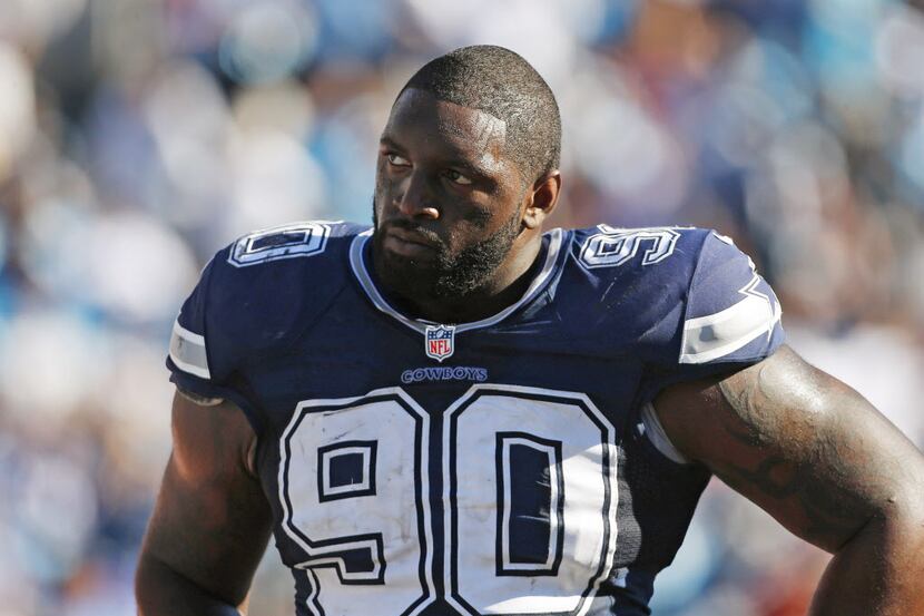 In this Oct. 21, 2012, photo, Dallas Cowboys nose tackle Jay Ratliff walks off the field...