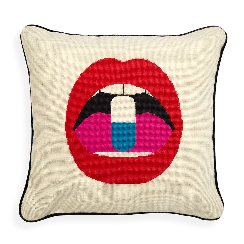 Jonathan Adler's Lips Full Dose Needlepoint Throw Pillow, $165 