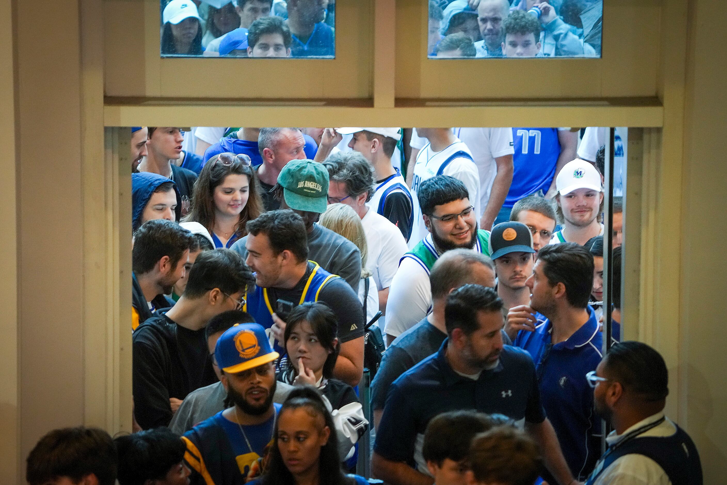 Fans go through security before Game 4 of the NBA Western Conference Finals between the...