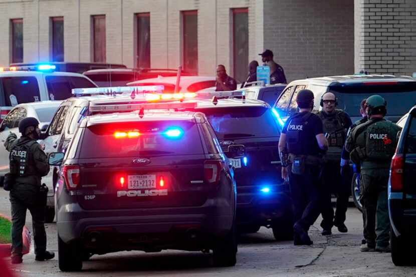 Police respond to a shooting at Bellaire High in suburban Houston on Tuesday, Jan. 14.