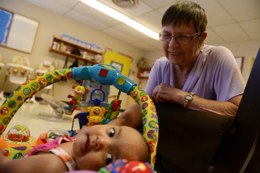 Kitty Dieterick, volunteers in the nursery at the New Hope Learning Center at First United...